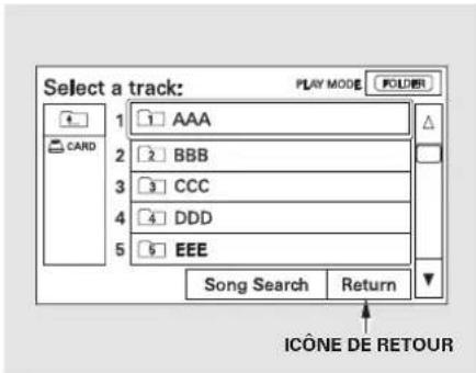 Select a track: PLAY MODE FOLDER 1 AAA 2 BBB 3 CCC 4 DDD 5 EEE Song Search Return ICÔNE DE RETOUR