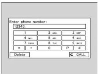 Enter phone number: 12345_ 1 2 abc 3 def 4 min 5 sec 6 sec 7 min 8 min 9 max/ * + 0 P # Delete CALL