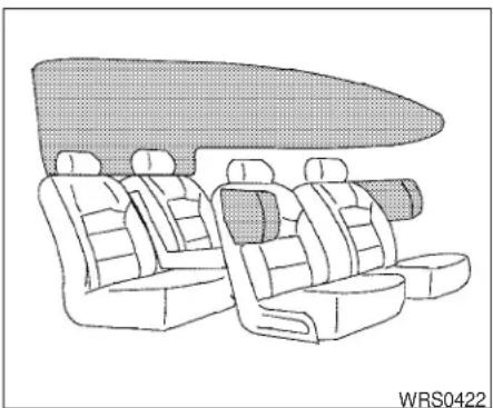 Line drawing of a car interior with three seats and a large canopy (no text or symbols)