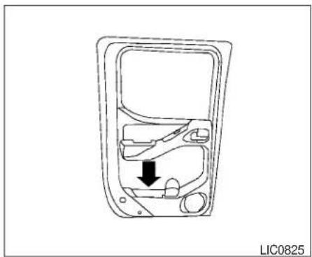 Line drawing of a car interior frame with a black arrow indicating a directional component (no text or symbols)