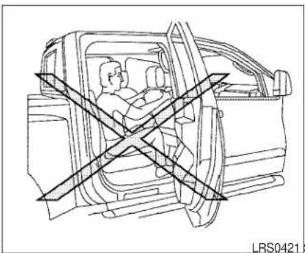 Line drawing of a car interior showing two people seated, with no visible text or symbols