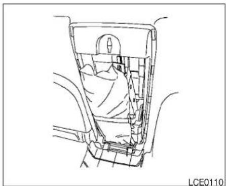 Technical line drawing of a vehicle interior showing dashboard and seat (no text or symbols)