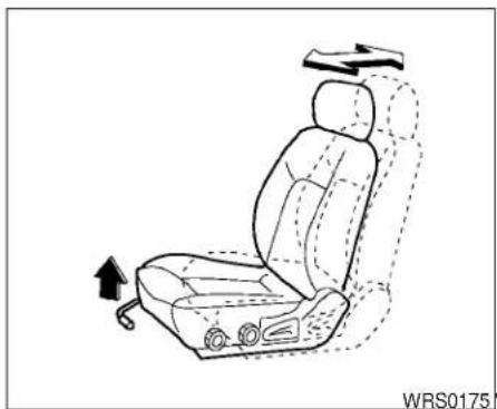 Line drawing of a car seat with directional arrows indicating movement or force (no text or symbols)