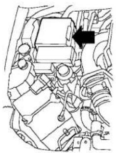Technical line drawing of an automotive engine compartment with no visible text or symbols