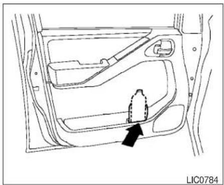 Diagram of a car interior showing the door, vent, and side door with an arrow pointing to a component (no text or symbols present)
