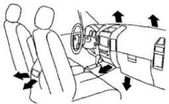 Interior view of a car showing two people seated in a vehicle, with directional arrows indicating movement or flow (no text or symbols present)