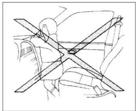 Technical line drawing of a car seatbelt with diagonal braces (no text or symbols)