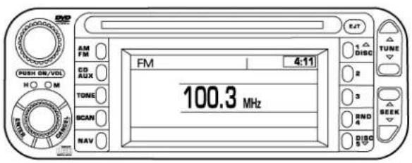 AM FM CD AUX TONE SCAN NAV FM 4:11 100.3 MHz E/JT 1△ DISC 2 3 SND 4 DISC TUNE SEEK