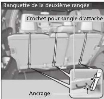 Banquette de la deuxième rangée Crochet pour sangle d'attache Ancrage