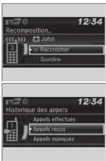 12:34 Recomposition... John Raccrocher Sourdine 12:34 Historique des appels Appels effectués Appels reçus Appels manqués