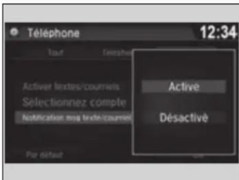 Téléphone 12:34 Tout Séphère Active textes/courneis Sélectionnez compte Notification nos texte/cournei Pie d'default Active Désactivé