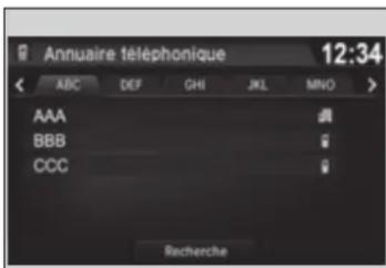 Annuaire téléphonique 12:34 ABC DEF GHI JKL MNO > AAA BBB CCC Recherche