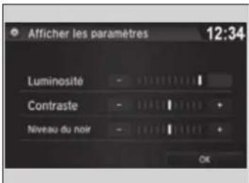Afficher les paramètres 12:34 Luminosité - Contraste - Niveau du noir - OK