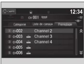 12:34 CH 001 Categorie Liste de canaux Préréglape 1 ch002 Channel 2 2 ch003 Channel 3 3 ch004 Channel 4 4 ch005 5 ch006