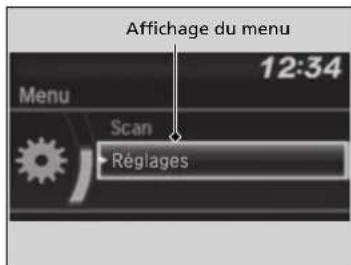 Affichage du menu 12:34 Menu Scan Réglages
