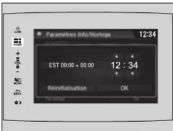 Parametres Info/Horloge 12:34 EST 00:00 + 00:00 12 : 34 Reinitialisation OK