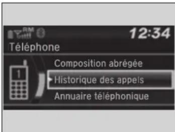12:34 Téléphone Composition abrégée Historique des appels Annuaire téléphonique