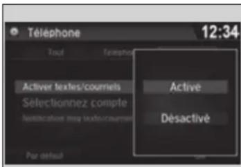 TéléPHONE 12:34 Tout Telefon Active textes/courneils Sélectionnez compte Nesticazione meg texte/courneils Par default Active Désactivé