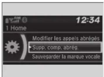1 Home 12:34 Modifier les appels abrégés Supp. comp. abrég. Sauvegarder la marque vocale