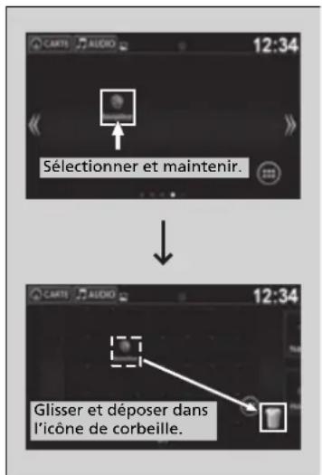 Sélectionner et maintenir. Glisser et déposer dans l'icône de corbeille.