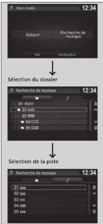 Honda Pilot (2016) - Comment choisir un fichier à partir de la liste de recherche de musique (MP3/WMA/AAC) - 1
