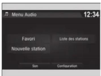 Menu Audio 12:34 Favori Nouvelle station Liste des stations Son Configuration