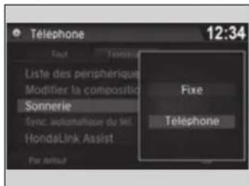 Telephone 12:34 Fout Toutout Liste des périphérique Modifier la compositie Sonnerie Sync. automatique du tel. HondaLink Assist For d'altout Fixe Telephone