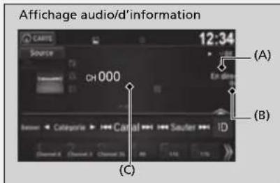 Affichage audio/d'information 12:34 CH000 (A) (B) ID (C)