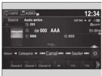 CAMTE AUDIO Source Audio arrière XXX CAT TAG SP -08 CH 000 AAA En dim BBB CCC 12:34 Channel A Channel B Channel C Sauter ID