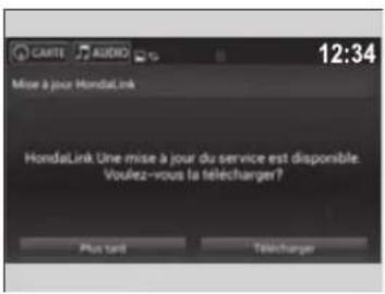 CAMTE AUDIO 12:34 Mise à jour HondaLink HondaLink Une mise à jour du service est disponible. Voulez-vous la telecharger? Plus tanti Telecharger