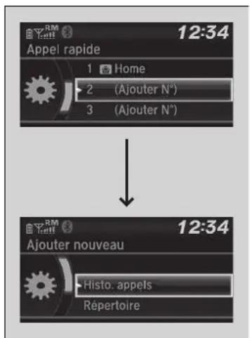 12:34 Appel rapide 1 Home 2 (Ajouter N°) 3 (Ajouter N°) 12:34 Ajouter nouveau Histo. appels Répertoire