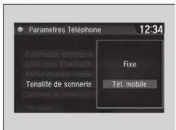 Paramètres Telephone 12:34 Tonalité de sonnerie Fixe Tel. mobile