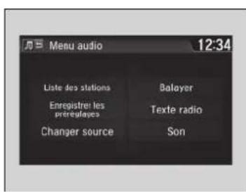 Menu audio 12:34 Liste des stations Baloyer Enregistre les préréglapes Texte radio Changer source Son