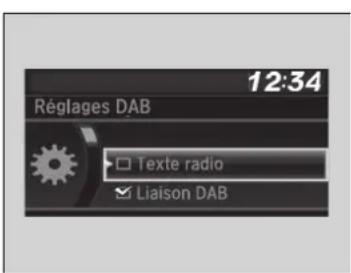 12:34 Réglages DAB Texte radio Liaison DAB