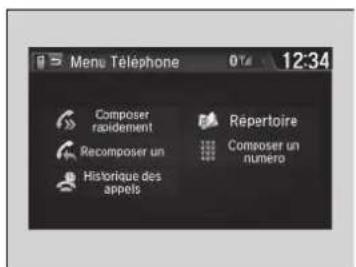 Menu Téléphone 12:34 Composer rapidement Repertoire Recomposer un Composer un numero Historique des appels