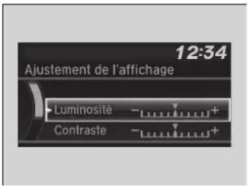 12:34 Ajustement de l'affichage Luminosité - + - Contraste - + -