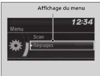 Affichage du menu 12:34 Menu Scan Réglages
