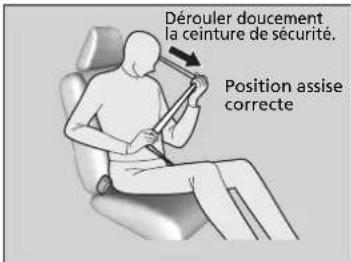 Dérouler doucement la ceinture de sécurité. Position assise correcte
