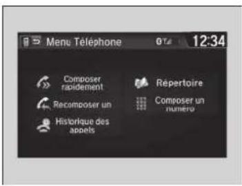 Menu Téléphone 12:34 Composer rapidement Repertoire Recomposer un Composer un numero Historique des appels