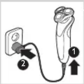 Diagram showing a plug inserted into a cable with labeled parts 1 and 2, indicating electrical or medical device connections.