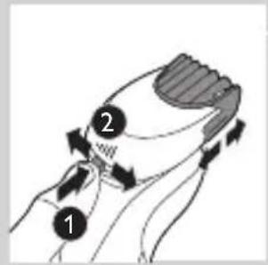 Diagram showing two labeled parts (1 and 2) with directional arrows indicating movement or flow, possibly illustrating a process or procedure.