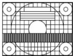 Abstract geometric pattern with concentric circles and horizontal stripes on a grid background (no text or symbols)