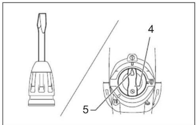 Technical diagram of a mechanical component with labeled parts 4 and 5