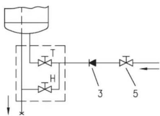 graph TD A["Top Tank"] --> B["Valve 1"] B --> C["Valve 2"] C --> D["Valve 3"] D --> E["Valve 4"] E --> F["Valve 5"] F --> G["Return Line"] H["Downward Arrow"] --> B I["Upward Arrow"] --> B