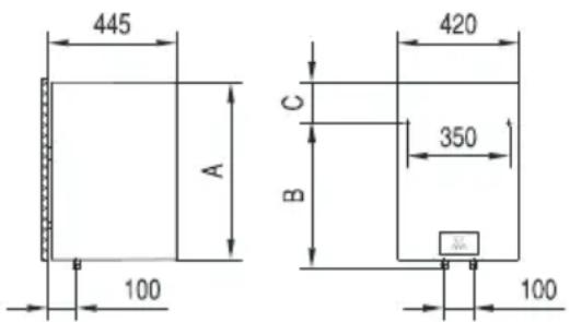 445 A 100 C B 420 350 100