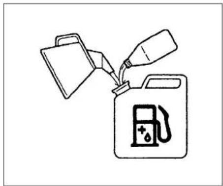 Illustration of a fuel can pouring liquid into a container with an electric pump icon (no text or symbols)
