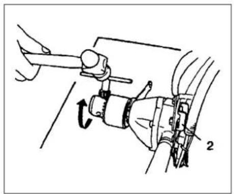 Mechanical assembly diagram showing a hand operating a tool with a rotating component (no text or symbols)