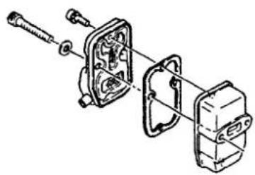 Mechanical assembly diagram showing exploded view of a mechanical component with screws and housing (no text or labels)