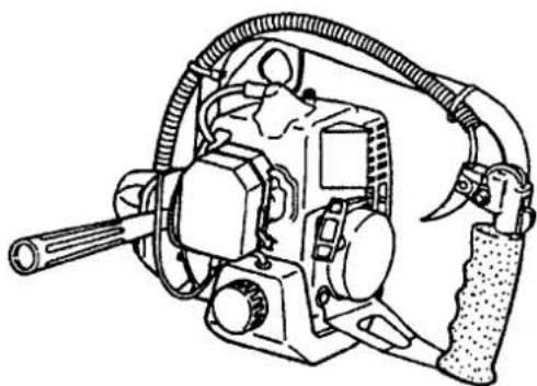 Technical line drawing of a mechanical device with hoses and components (no text or symbols)