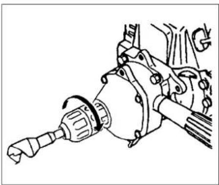 Technical line drawing of a mechanical assembly with a tool and housing (no text or symbols)